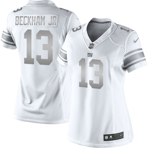 Women's Limited Odell Beckham Jr Nike Jersey White - #13 Platinum NFL New York Giants